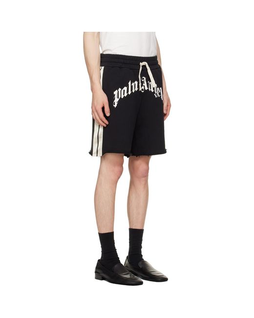 Palm Angels Black Curved Logo Track Sweat Shorts for men