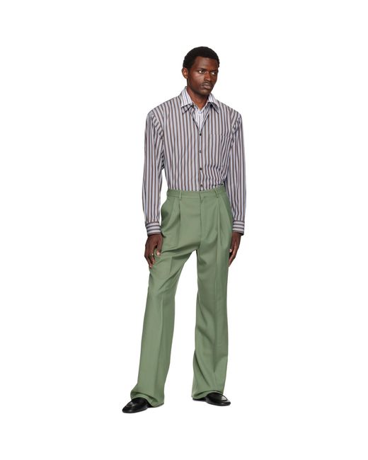 Dries Van Noten Green Double-Layer Cotton Shirt for men