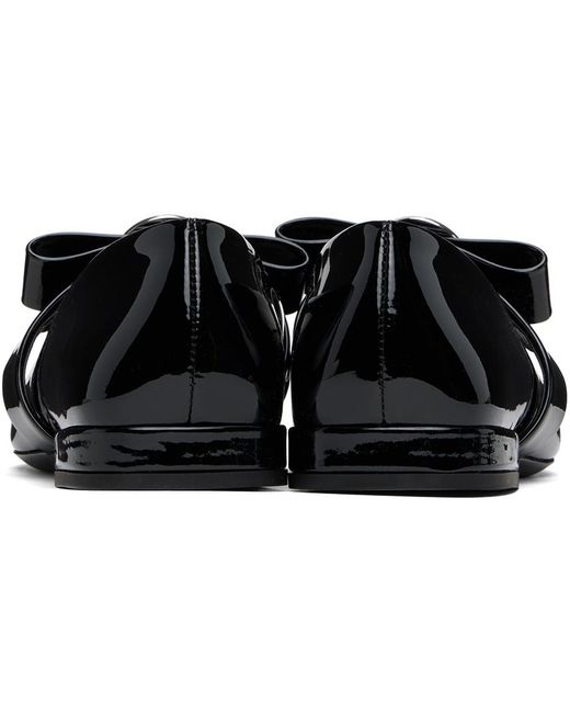Versace Black Gianni Ribbon Open Patent Ballerina Flats