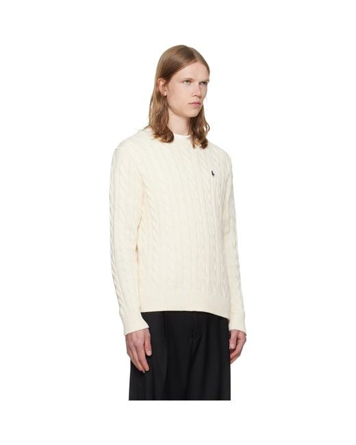 Polo Ralph Lauren White Off- Cable-Knit Cotton Sweater for men
