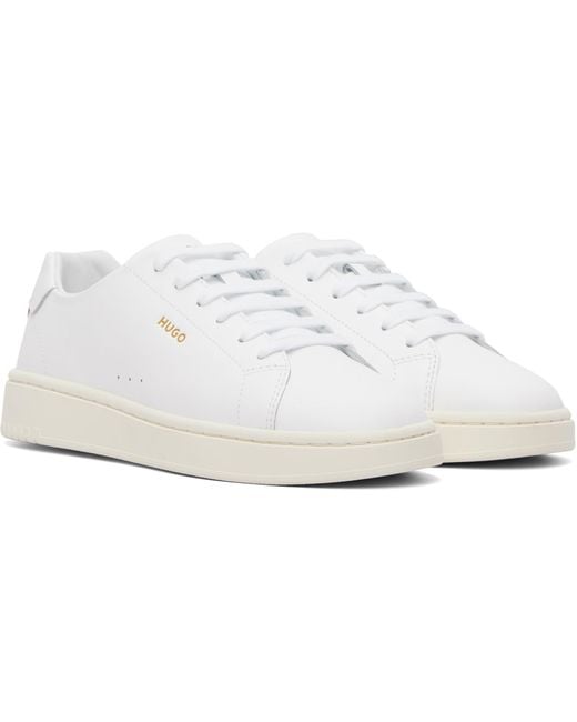 HUGO White Logo Nappa Leather Sneakers for men