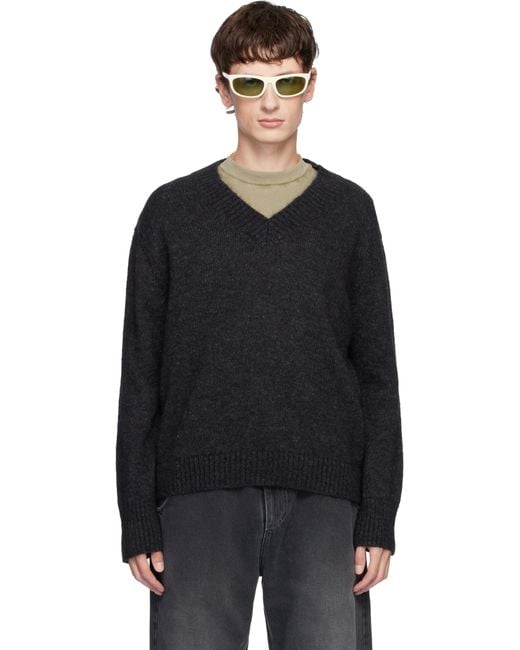 Second/Layer Black Vexed V-Neck Sweater for men