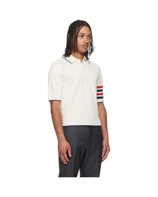 Thom Browne White Thom E Linen Cotton 4-bar Relaxed Fit Polo for men