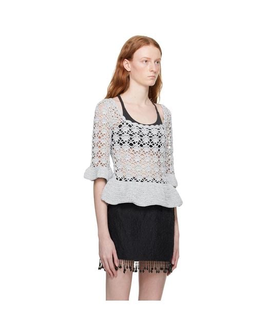 Ganni Black Silver Peplum Blouse