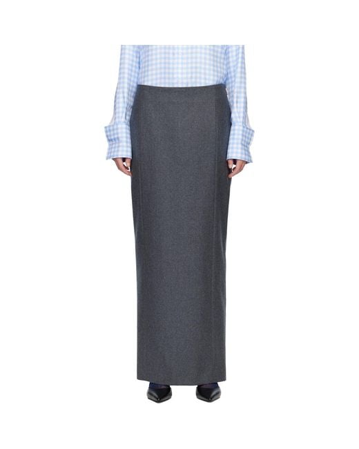 Thom Browne Black Solid Wool Flannel Pencil Maxi Skirt