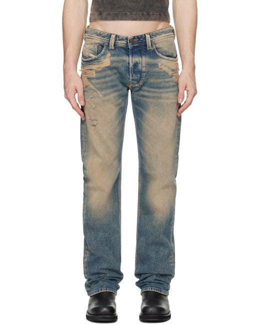 DIESEL Distressed Straight-Leg Stretch Denim Jeans in Blue for Men