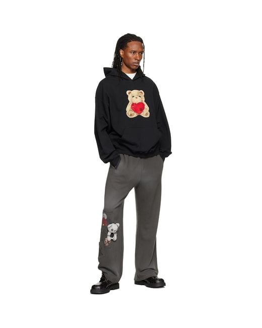 we11done Gray Washed Doodle Teddy Sweatpants for men