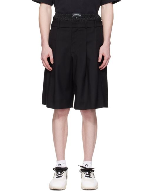 MARINE SERRE Black Virgin Wool Twill Shorts for men