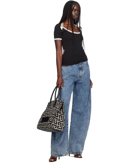 Balmain Black B-army 42 Monogrammed Jacquard Tote