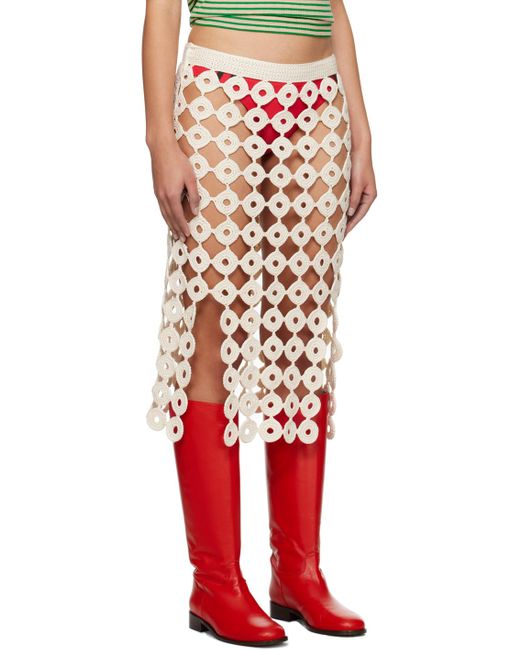 Wales Bonner Red Off-white Stanza Midi Skirt