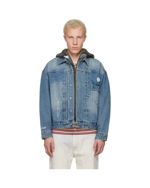 Aape By A Bathing Ape Blue 'Aape' Main Denim Jacket for men