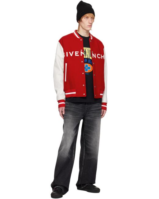 Givenchy Red & White Varsity Bomber Jacket for men