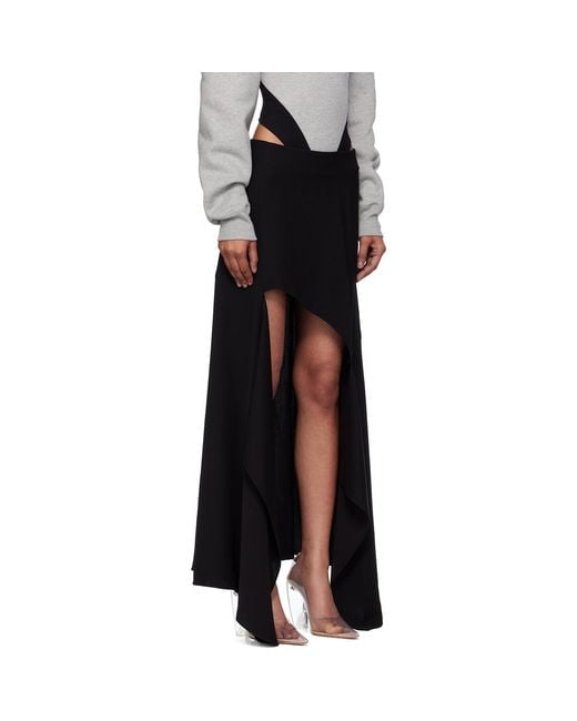 Mugler Black Asymmetrical Cascading Maxi Skirt