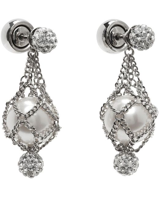 Givenchy Metallic Silver Pearling Crystal Earrings