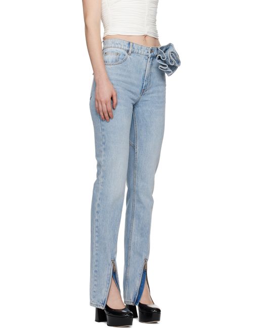 Area Blue Flower Corsage Ankle Zip Jeans