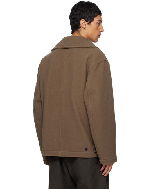 メンズ Lemaire ブラウン ボクシー ピーコート ブラウン | Lyst