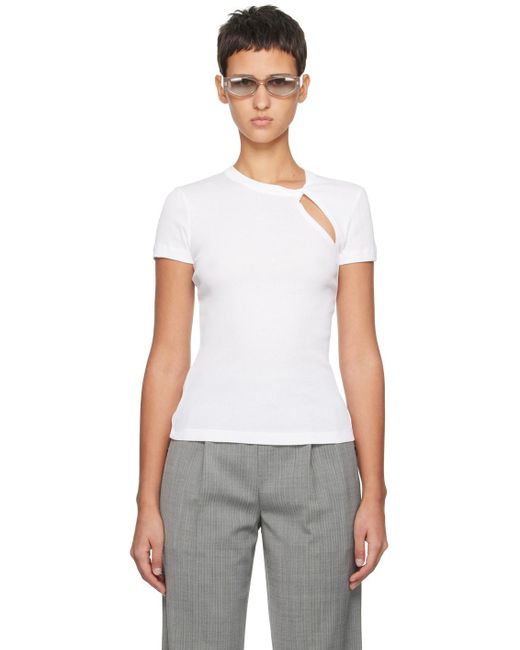 T-shirt blanc à découpe asymétrique Helmut Lang en coloris Black