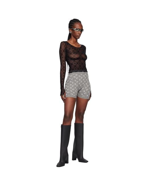 MARINE SERRE Black Moonogram Mesh Flock Ls Cropped Top