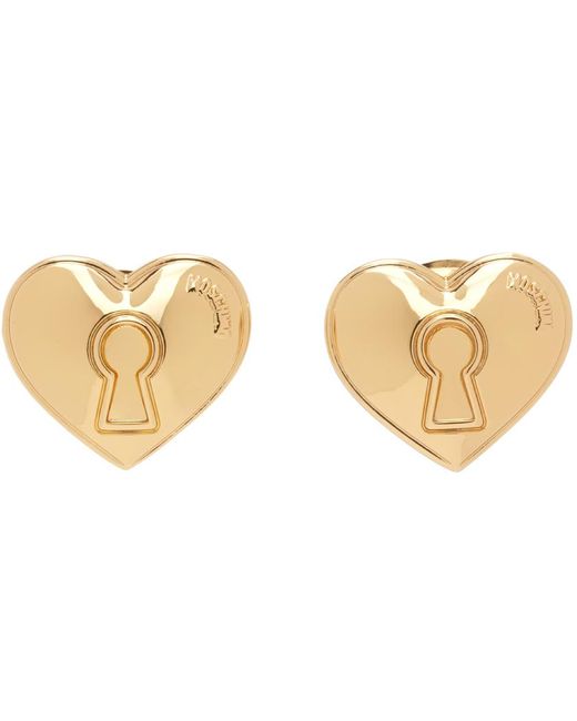 Moschino Black Gold Heart Lock Earrings
