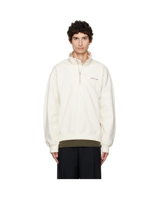 Helmut Lang White Off- Small Logo Quarter-Zip Sweatshirt for men