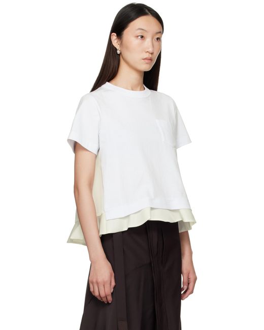 Sacai White Nylon Twill & Cotton Jersey T-Shirt