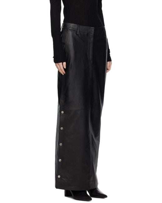 REMAIN Birger Christensen Black Press-stud Leather Maxi Skirt