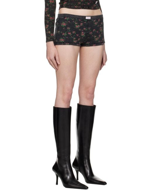 Alexander Wang Black Floral-Print Waffle Knit Boy Shorts