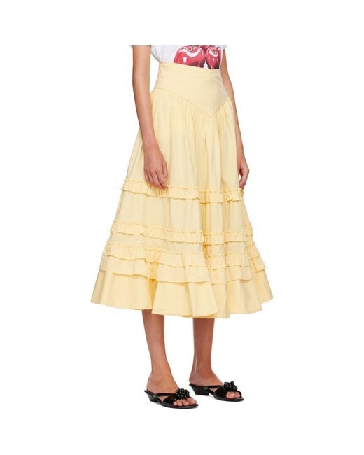 Ganni Yellow Cotton Maxi Skirt