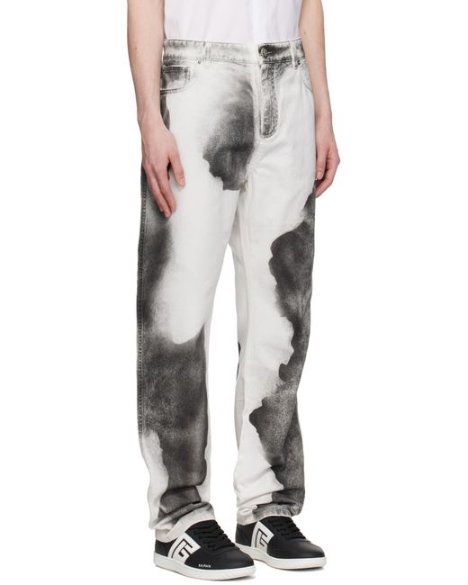 メンズ Balmain ホワイト Moon プリント レギュラーフィット ジーンズ Black
