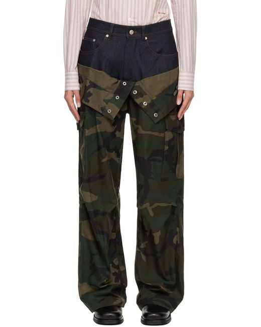 ANDERSSON BELL Black Khaki Camouflage Double Waist Work Wide-Leg Cargo Pants