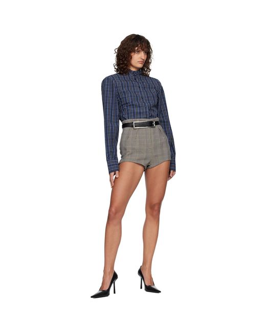 Mugler Black Checked Pleated Tailored Shorts
