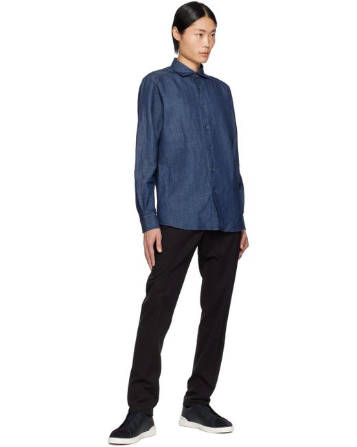 メンズ Zegna ブルー ボタン デニムシャツ Blue
