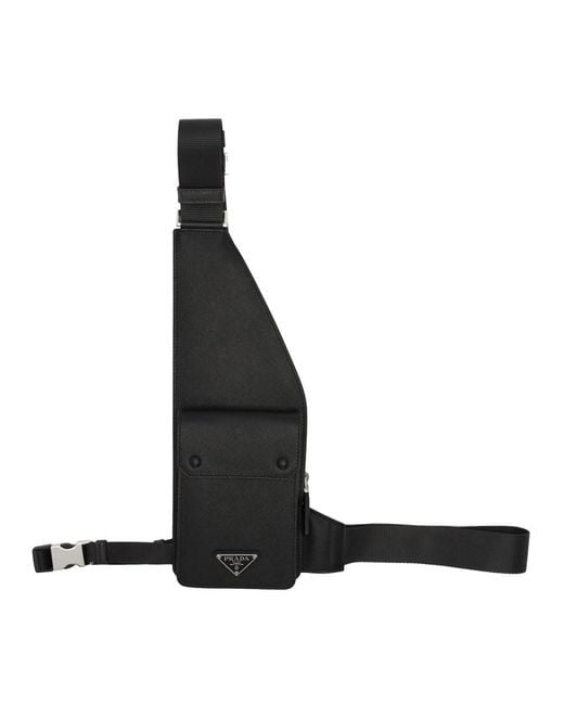 Prada Black Men's Saffiano Leather Multi-strap Crossbody Bag for men