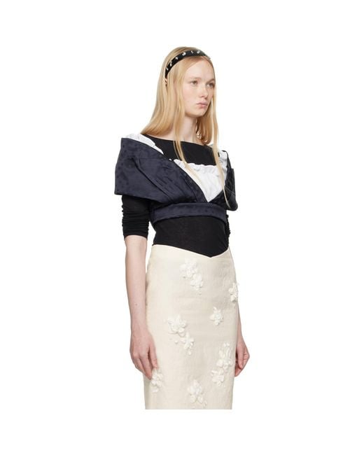 ShuShu/Tong Black Patchwork Short Blouse