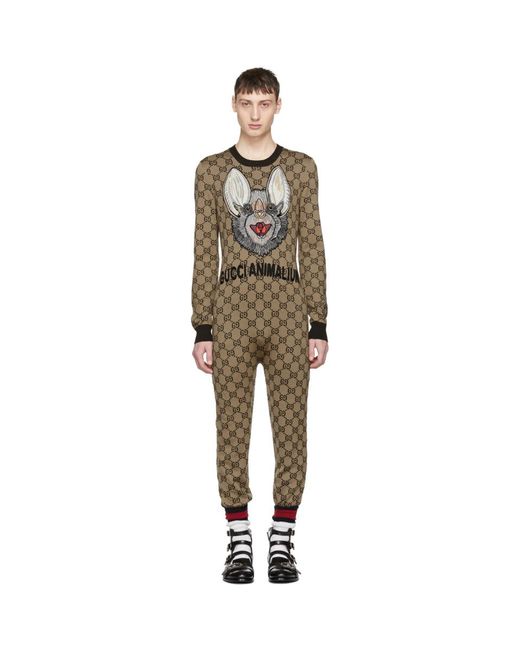 Gucci Brown Wool Gg Supreme Jumpsuit for men