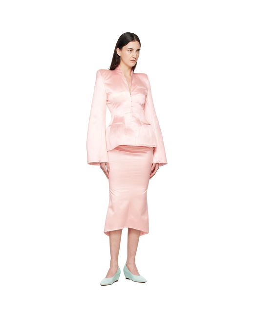 MATIERES FECALES Pink Madame R. Silk Satin Midi Skirt