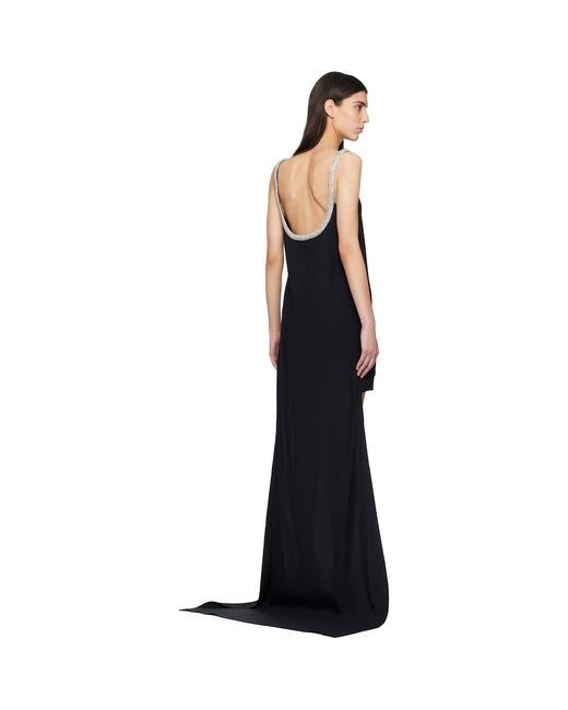 Tom Ford Black Crystal Embroidery Sleeveless Asymmetric Cocktail Maxi Dress