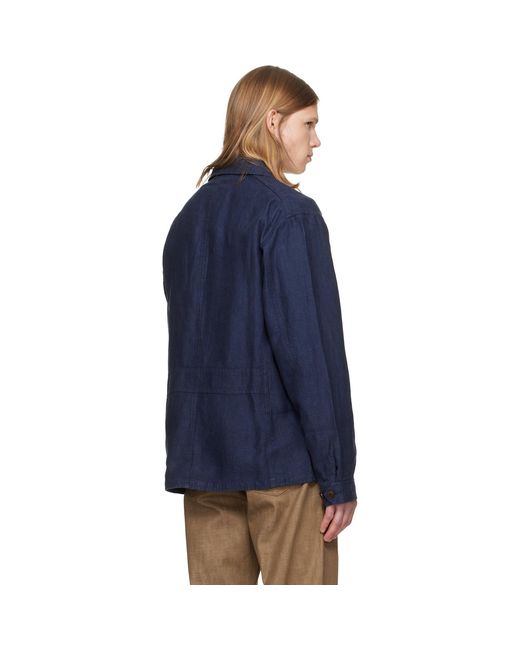 Polo Ralph Lauren Blue Linen Herringbone Utility Jacket for men