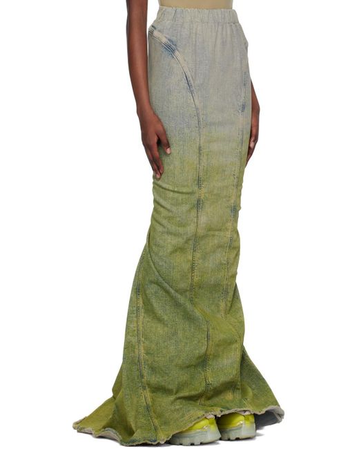 Rick Owens Moncler + Taupe & Green Al Denim Maxi Skirt