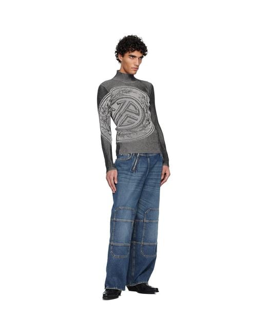 Jean Paul Gaultier Blue Zipped Patch Jeans for men