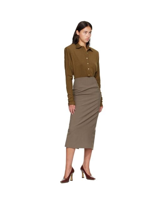 Mugler Brown Khaki Batsleeves Polo Bodysuit