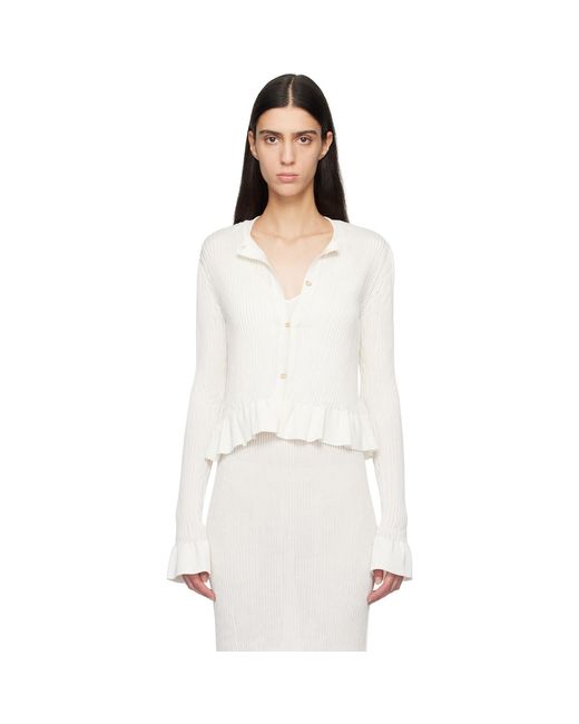 Jil Sander White Off- Long Sleeves Frill Detail Cardigan