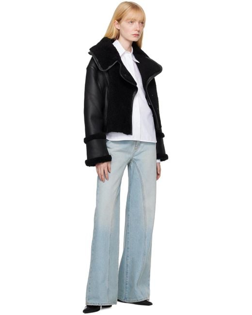 Victoria Beckham Black Spread Collar Leather Jacket