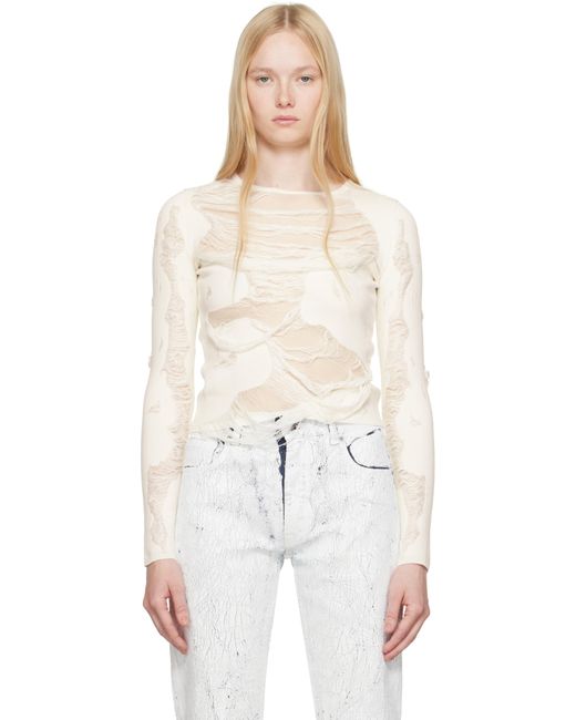 MM6 by Maison Martin Margiela Natural Off- Slashed Gauge 14 Crewneck Sweater