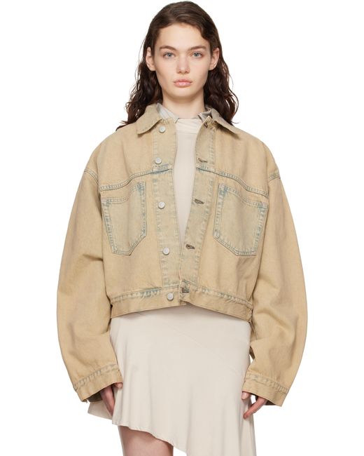 Acne ベージュ＆ブルー オーバーサイズ クロップドフィット デニムジャケット Natural