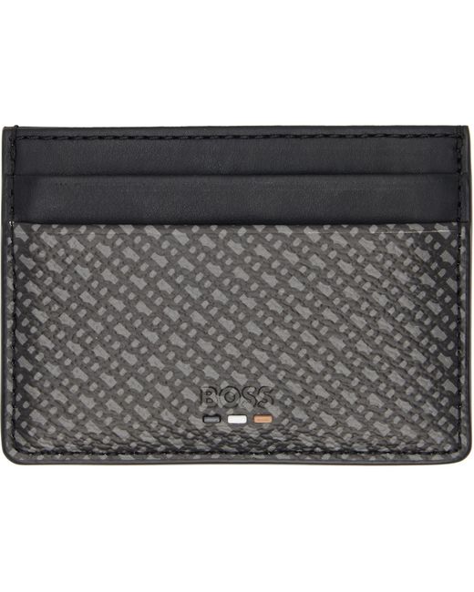Boss Black Grained Faux-Leather Card Holder for men