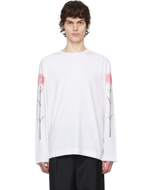Simone Rocha White Carnation Print Long Sleeve T-Shirt for men