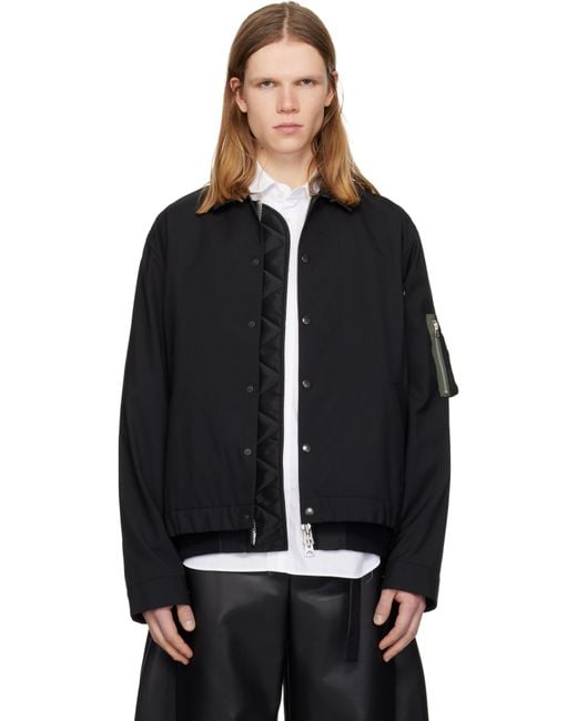 Sacai Men's Black Suiting & Nylon Twill Bomber Jacket