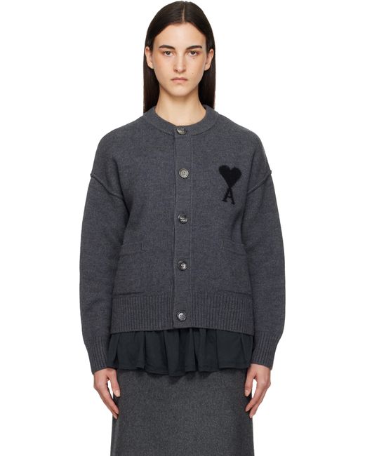 Cardigan Gris En Tricot Feutré De Laine Mérinos À Logo Ami De Cœur AMI en coloris Black