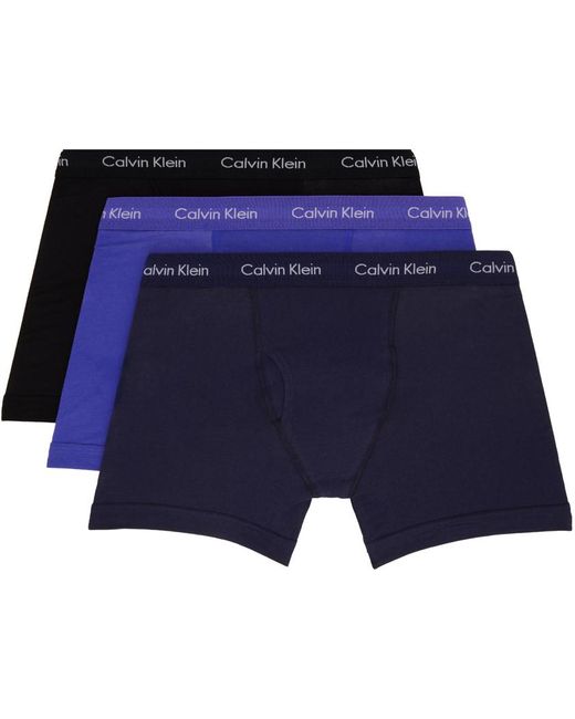 Calvin Klein Blue Three-pack Multicolor Boxer Briefs for men